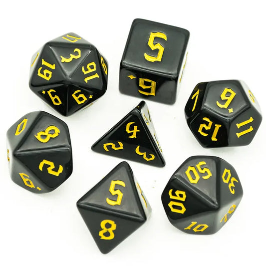 Black With Yellow Numbers 7-Dice Set - Major Dice