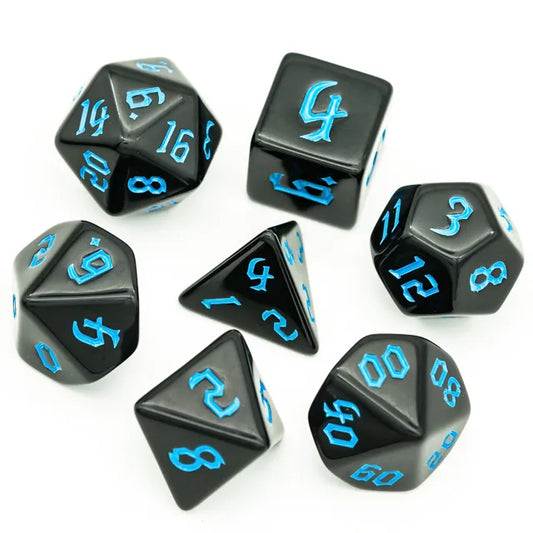 Black With Blue Numbers 7-Dice Set - Major Dice