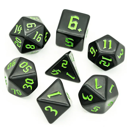 Black With Green Numbers 7-Dice Set - Major Dice