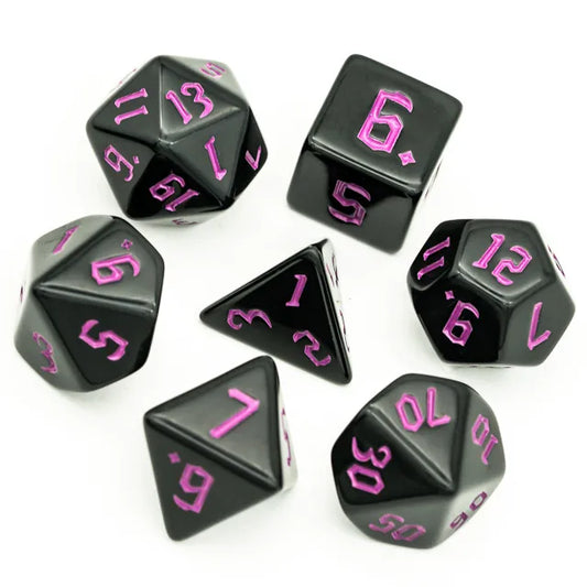 Black With Pink Numbers 7-Dice Set - Major Dice