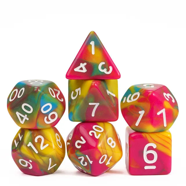 Tie Dye 4 Color Swirl 7-Dice Set - Major Dice