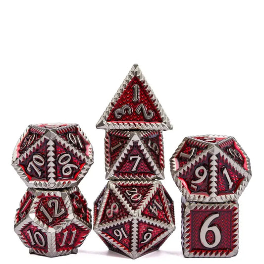 Metal Red and Silver Steampunk 7-Dice Set - Major Dice