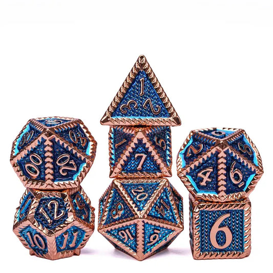 Metal Blue and Copper Steampunk 7-Dice Set - Major Dice