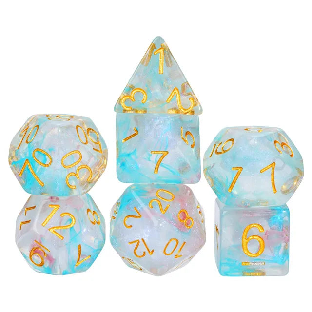 Cyan And Pink Glitter Swirl 7-Dice Set - Major Dice