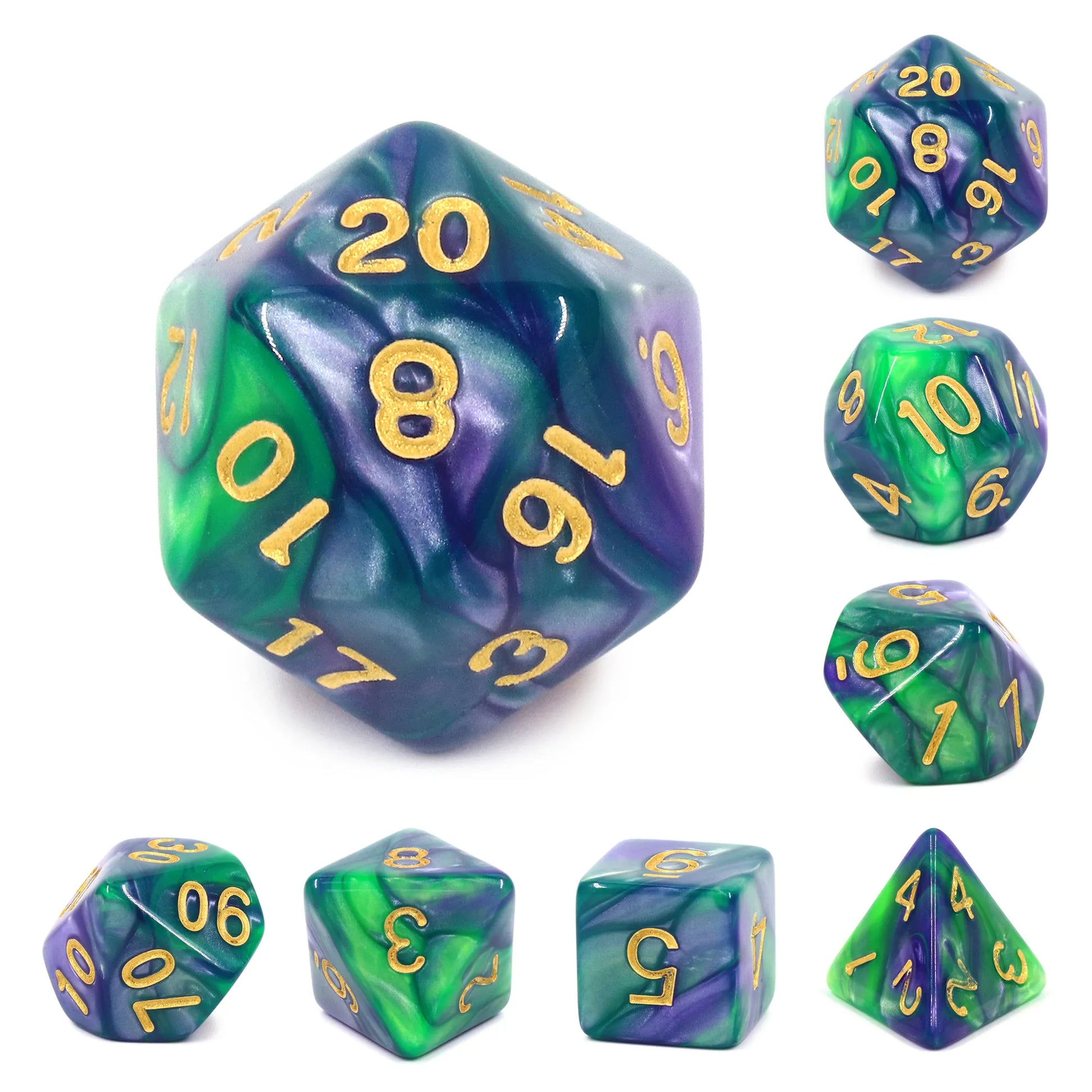 Green and Purple Blend 7-Dice Set - Major Dice