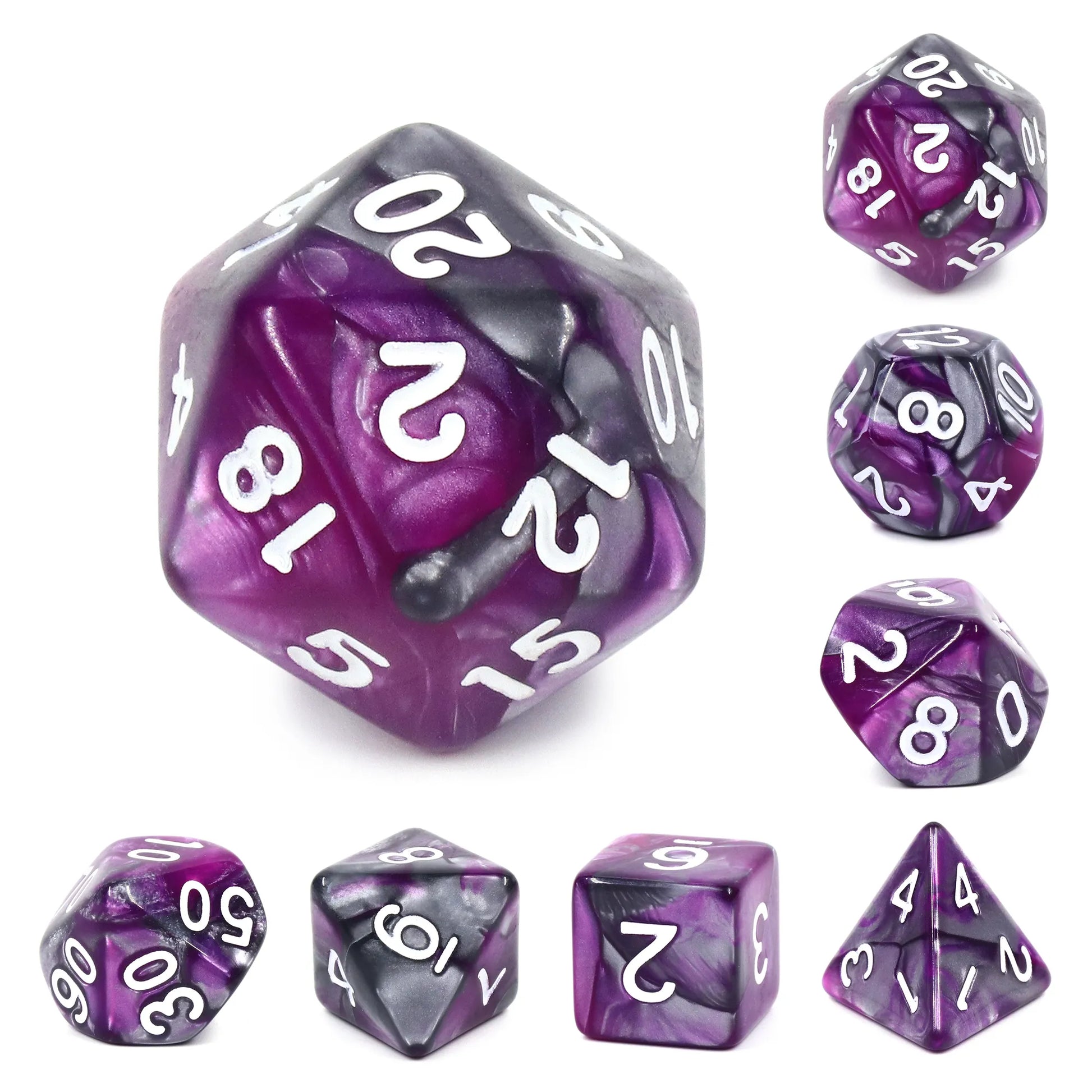 Silver and Purple Pearl Blend 7-Dice Set - Major Dice