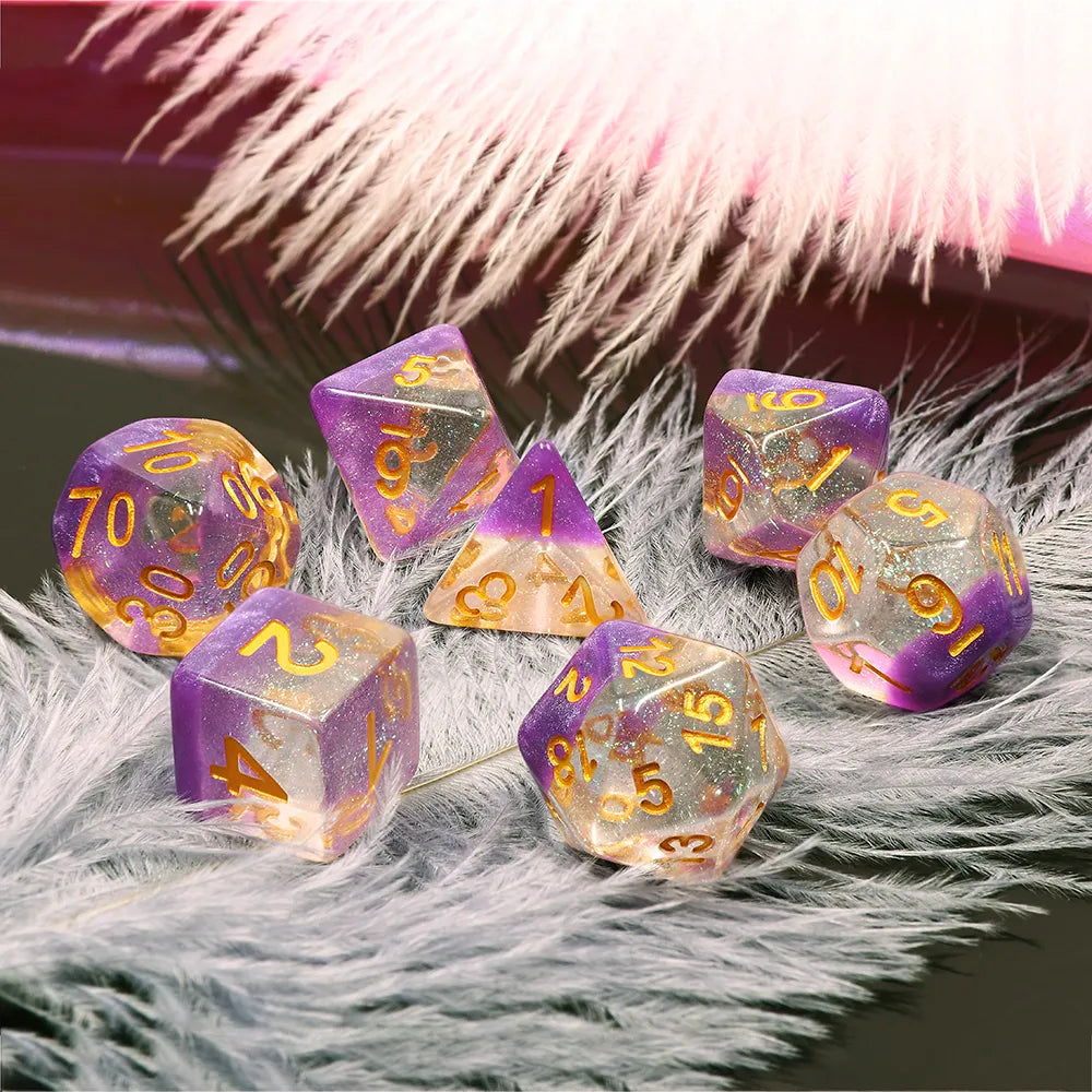 Violet Sunset Snowglobe Layer Glitter 7-Dice Set - Major Dice