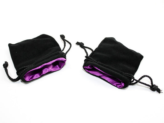3.75" X 4" Velvet Dice Bag Black With Purple Lining - Major Dice