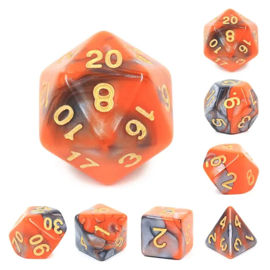 Silver and Orange Blend 7-Dice Set - Major Dice