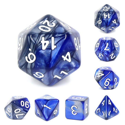 Silver and Blue Blend 7-Dice Set - Major Dice