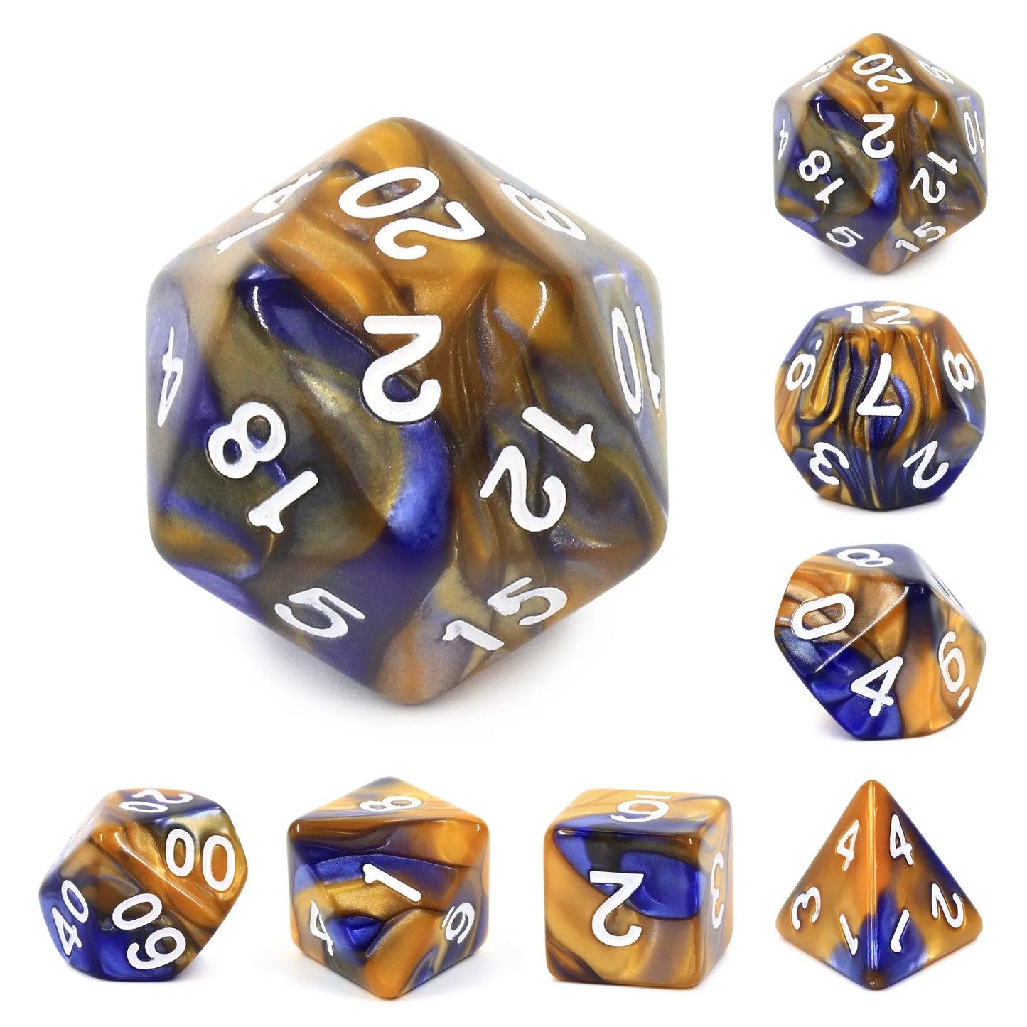 Dark Blue and Gold Blend 7-Dice Set - Major Dice