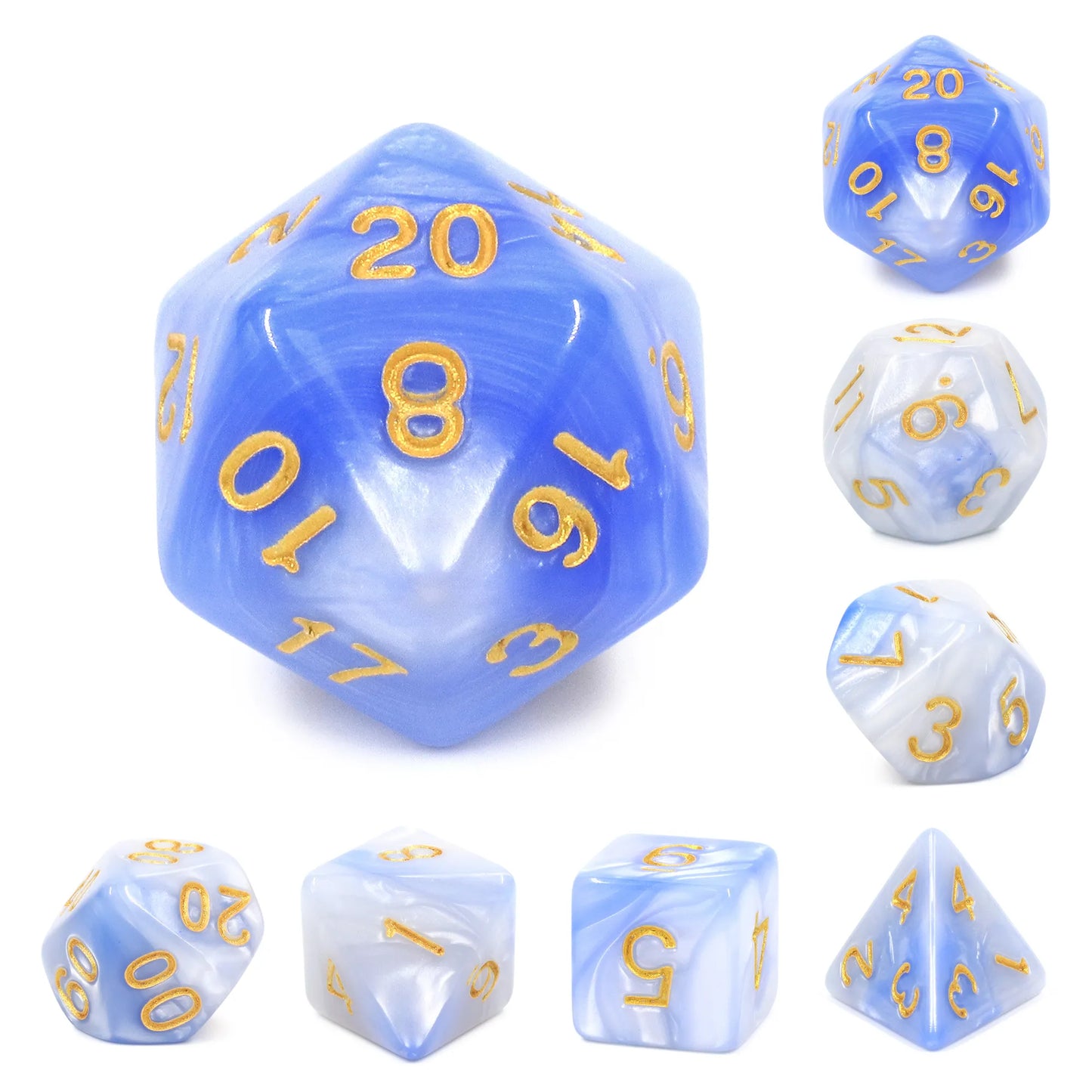 Light Blue and White Blend 7-Dice Set - Major Dice